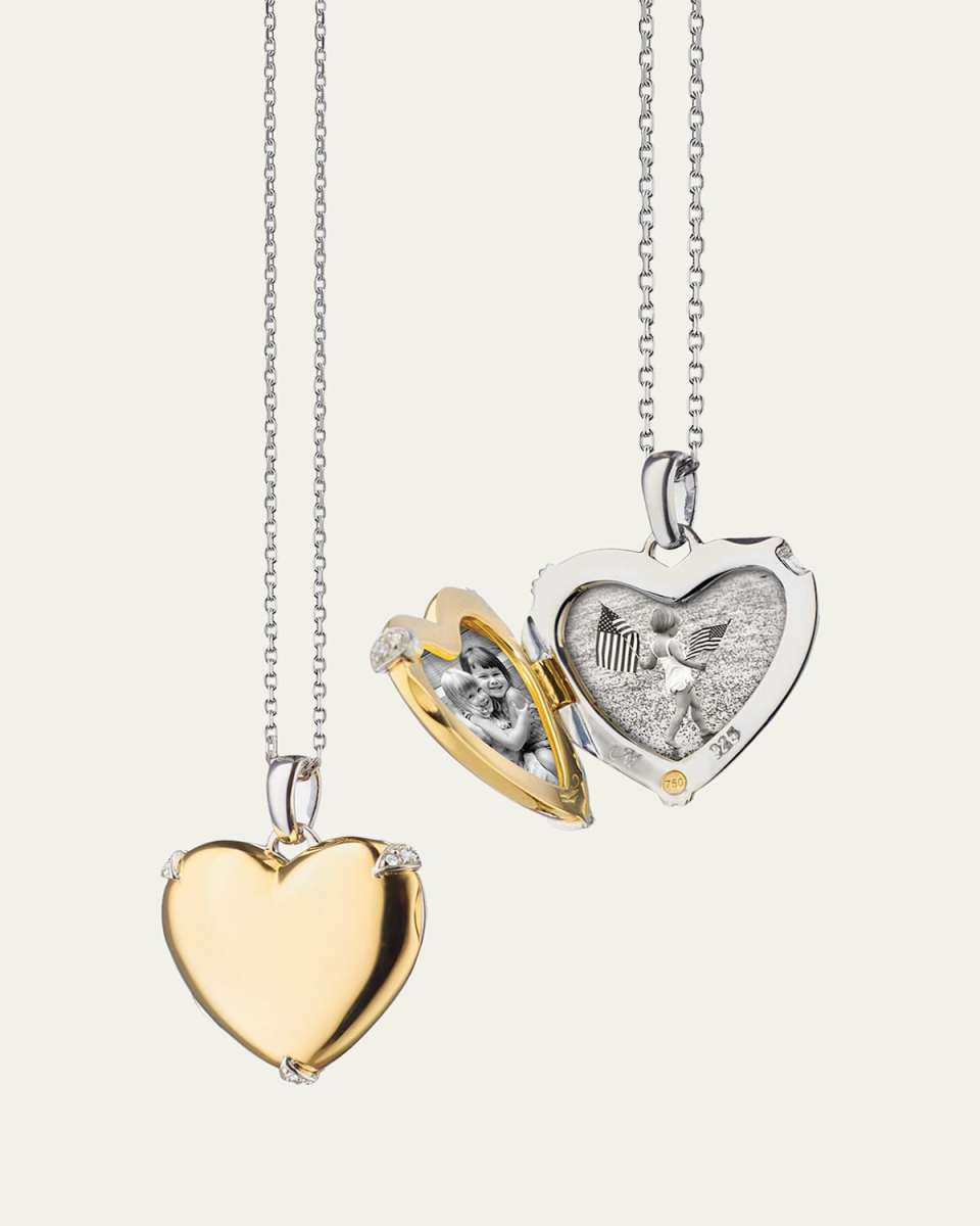 Two Tone Heart of Gold Locket Necklace in 18K Yellow Gold and Sterling Silver